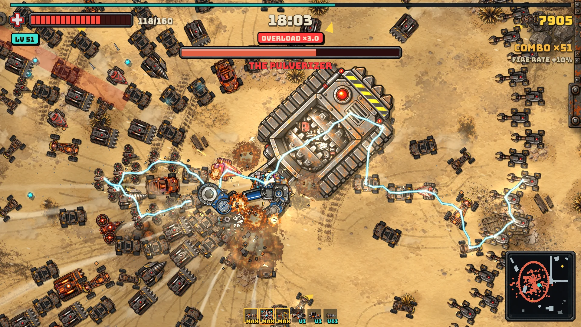 The Pulverizer boss facing a long armed snake
